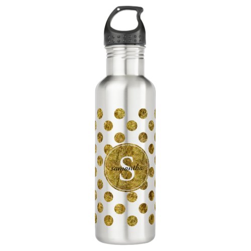 Chic Gold Glam Dots Monogram Water Bottle