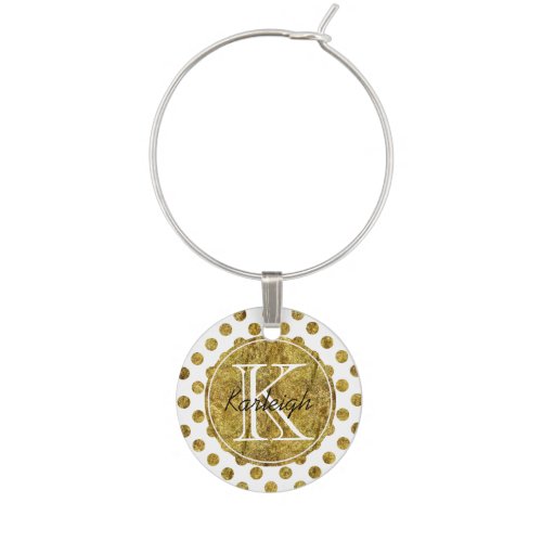 Chic Gold Glam Dots Monogram Wine Charm