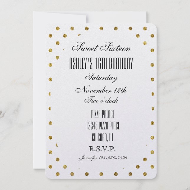 Chic Gold Glam Dots Sweet 16 Invitation (Back)