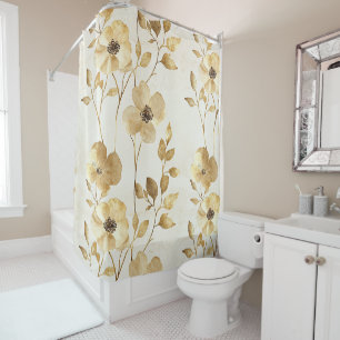 Chic Gold Glam Flowers Shower Curtain