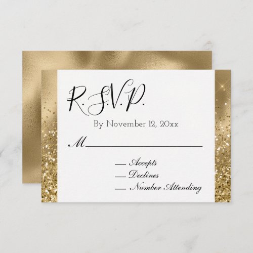 Chic Gold Glam Glitzy Glitter Wedding RSVP Enclosure Card