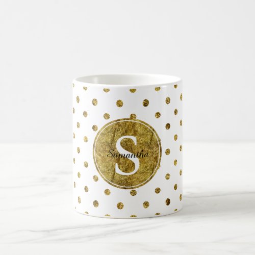 Chic Gold Glam Polka Dots Monogram Coffee Mug