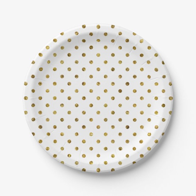 Chic Gold Glam Polka Dots Paper Plates (Front)