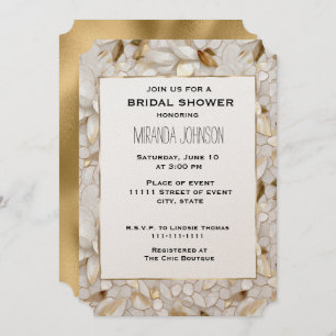 Chic Gold Glam White Lotus Flowers Bridal Shower Invitation