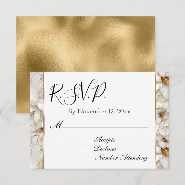 Chic Gold Glam White Lotus Flowers RSVP Enclosure Card (Front/Back)