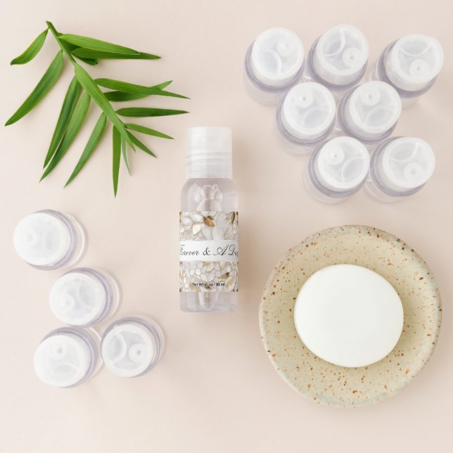 Chic Gold Glam White Lotus Flowers Wedding Hand Sanitizer (Laydown)