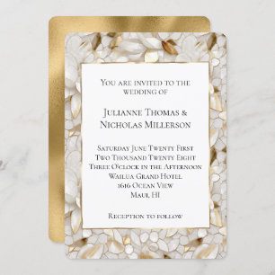 Chic Gold Glam White Lotus Flowers Wedding Invitation
