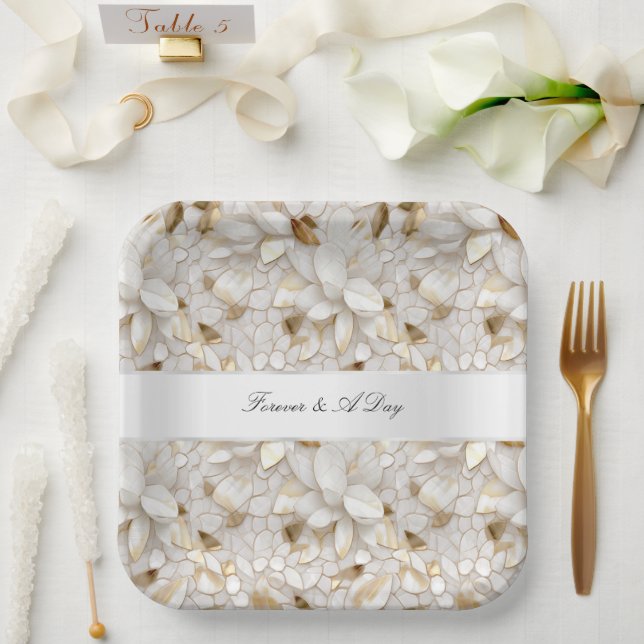 Chic Gold Glam White Lotus Flowers Wedding Paper Plates (Wedding)