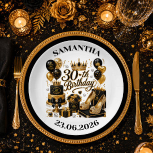 Chic Gold Glitter 30th Birthday Luxury Party Plate