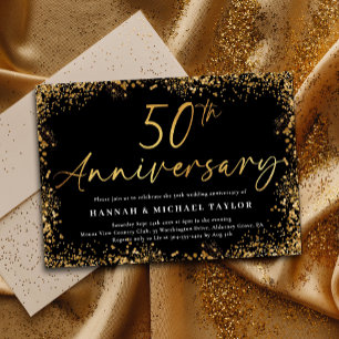 Chic Gold Glitter 50th Wedding Anniversary Invitation