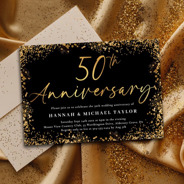 Chic Gold Glitter 50th Wedding Anniversary Invitation (Creator Uploaded)