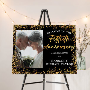 Chic Gold Glitter 50th Wedding Anniversary Welcome Foam Board