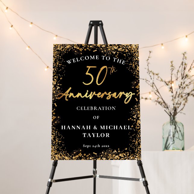 Chic Gold Glitter 50th Wedding Anniversary Welcome Foam Board (In Situ (Stand))