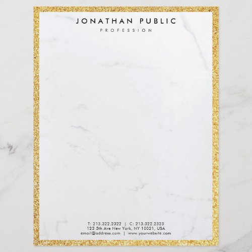 Chic Gold Glitter And White Marble Modern Template Letterhead