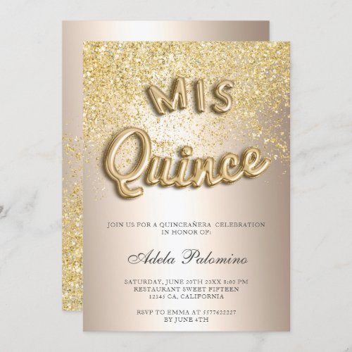 Chic gold glitter balloons chic foil Quinceaera Invitation