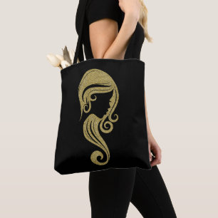 Chic Gold Glitter Beauty Girl Hair & Makeup Salon Tote Bag