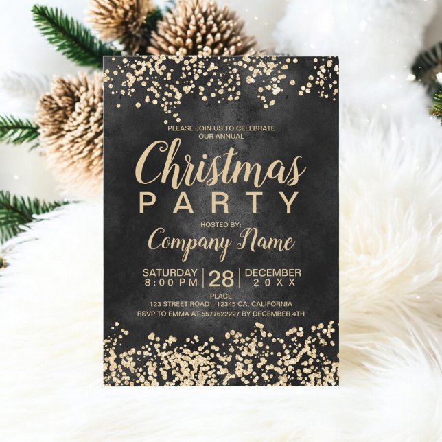 Chic gold glitter black corporate Christmas party Invitation (Chic gold glitter black corporate Christmas party Invitation)