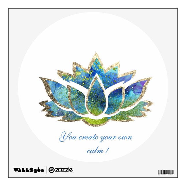 Chic Gold Glitter Blue Lotus,Motivational Message  Wall Decal (Front)