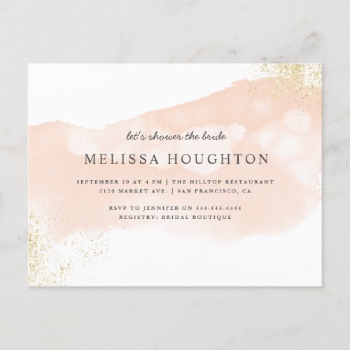 Chic Gold Glitter Blush Pink Bridal Shower Invitation Postcard