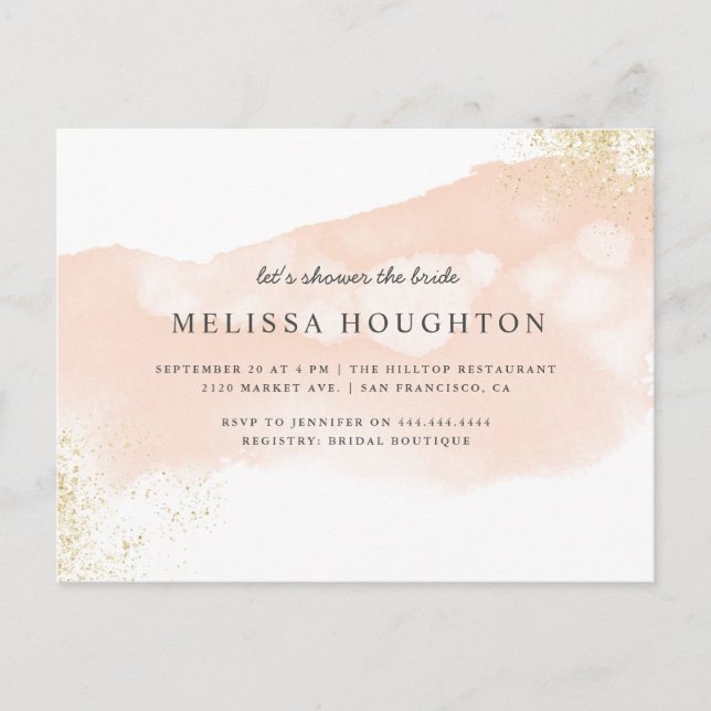 Chic Gold Glitter Blush Pink Bridal Shower Invitation Postcard (Front)