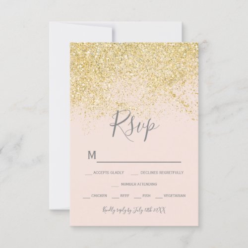 Chic gold glitter blush pink elegant wedding rsvp