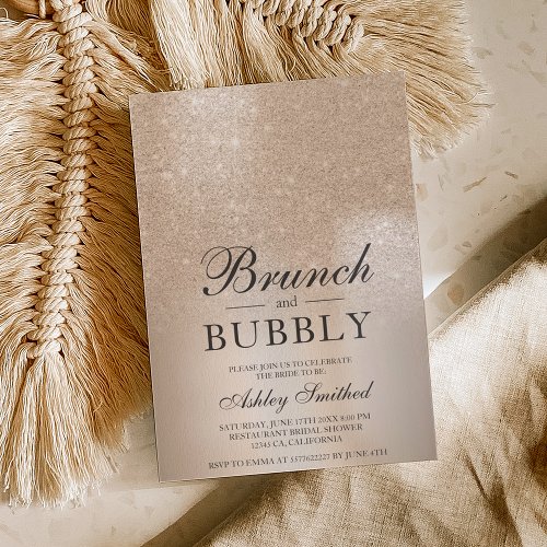 Chic gold glitter brunch bubbly bridal shower invitation