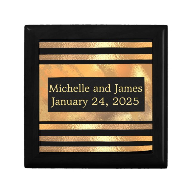 Chic Gold Glitter Brushed Metal Monogram Black  Gift Box (Front)