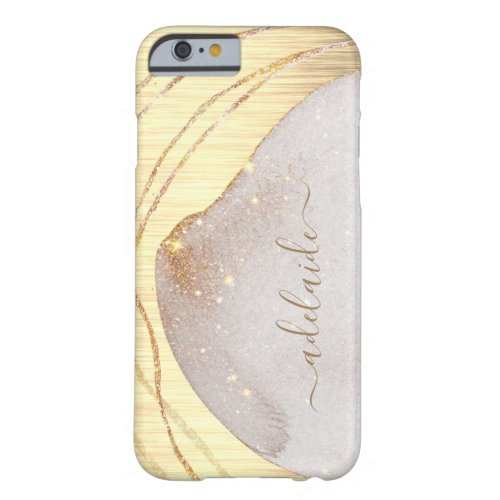 Chic Gold Glitter Brushed Metal Monogram Name Barely There iPhone 6 Case