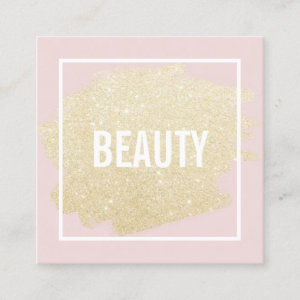 Chic gold glitter brushstroke blush pink beauty square business card