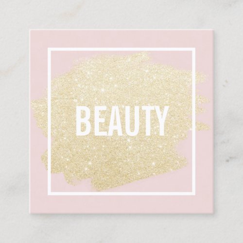 Chic gold glitter brushstroke blush pink beauty square business card