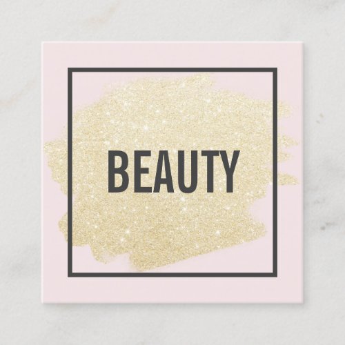 Chic gold glitter brushstroke light pink beauty square business card