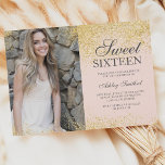 Chic gold glitter chic blush pink photo Sweet 16 Invitation<br><div class="desc">A modern simple gold glitter sparkles stylish on customizable blush pink Sweet sixteen birthday party invitation,  add your picture .</div>