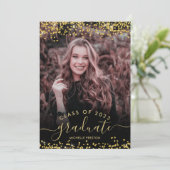Chic gold glitter confetti 3 photo graduation invitation (Standing Front)
