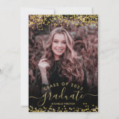 Chic gold glitter confetti 3 photo graduation invitation (Front)