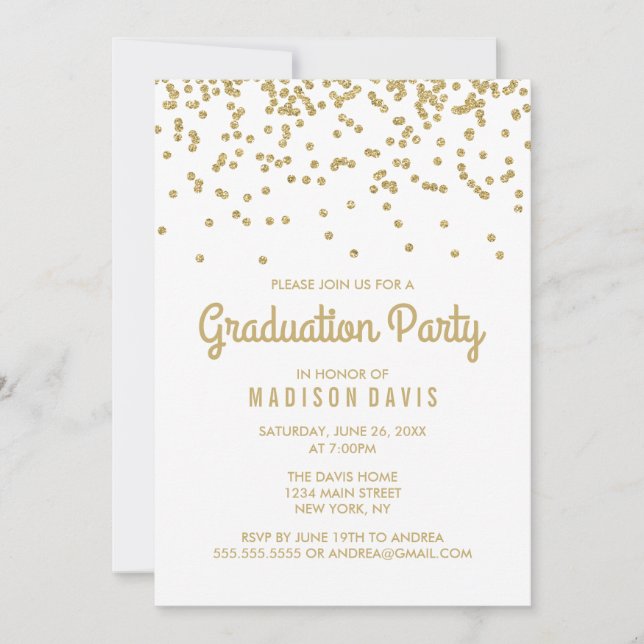 Chic Gold Glitter Confetti Graduation Party Invitation (Front)