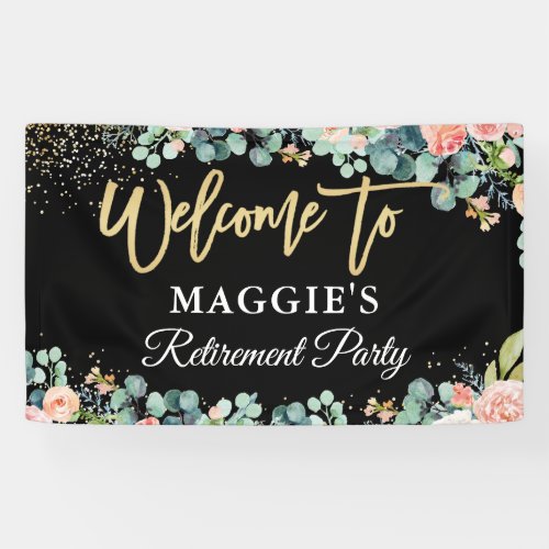 Chic Gold Glitter Coral Floral Retirement Party