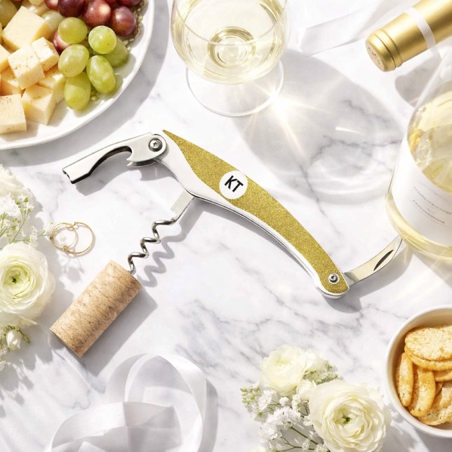 Chic Gold Glitter Corkscrew with Monogram (Creator Uploaded)
