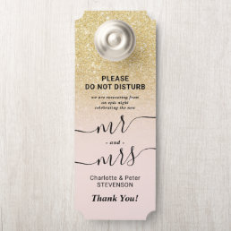 Chic gold glitter do not disturb welcome wedding door hanger