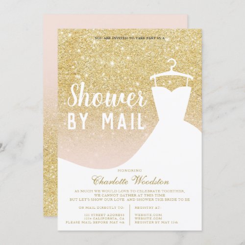 Chic gold glitter dress Bridal shower by mail Invitation