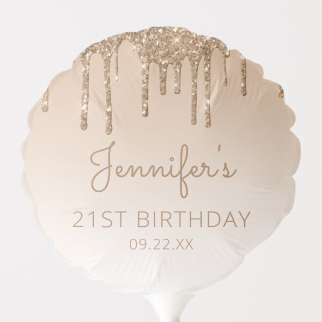 Chic Gold Glitter Drip 21st Birthday Party Balloon (Front)