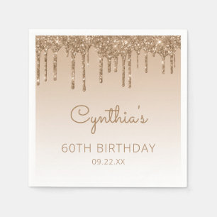 Chic Gold Glitter Drip 60th Birthday Party Napkins