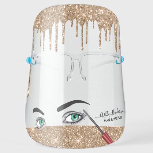 Chic Gold Glitter Drips Face Shield