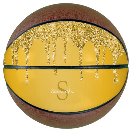 Chic Gold Glitter Drips Sparkle Monogram Name Basketball