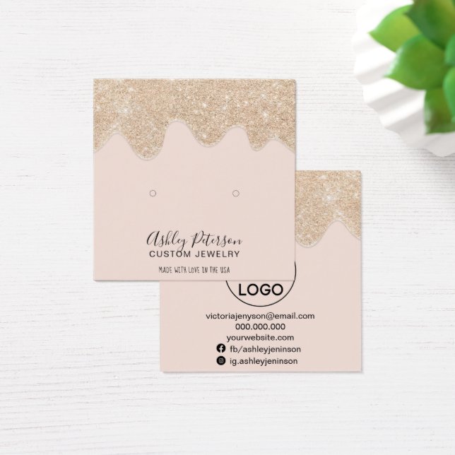 Chic gold glitter drips studs earrings display (Desk)