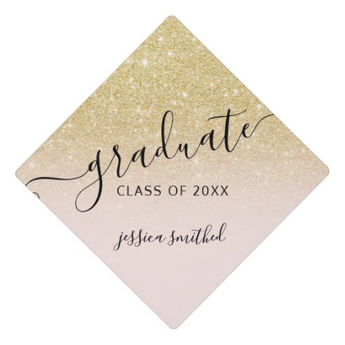 Chic gold glitter elegant chic typography graduate graduation cap topper