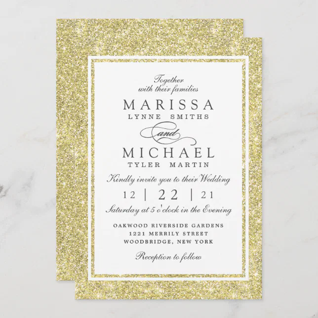 Chic Gold Glitter Elegant Script Wedding Invitation | Zazzle