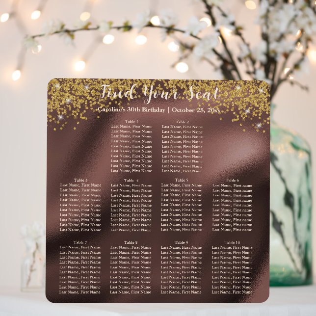 Chic Gold Glitter & Foil 10 Tables Seating Chart Foam Board (In Situ (Wedding))