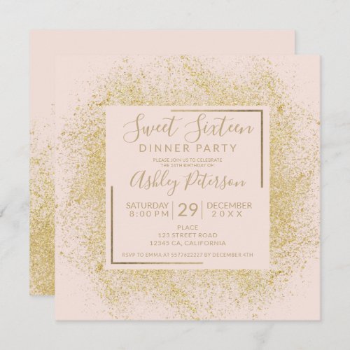 Chic gold glitter frame chic  blush pink sweet 16 invitation