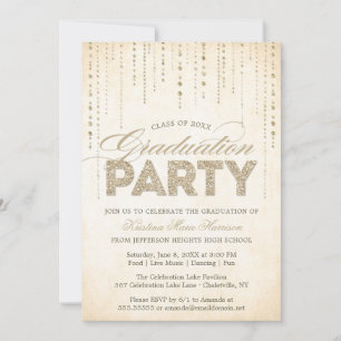 Chic Gold Glitter Gems Graduation Invitation