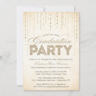Chic Gold Glitter Gems Graduation Invitation